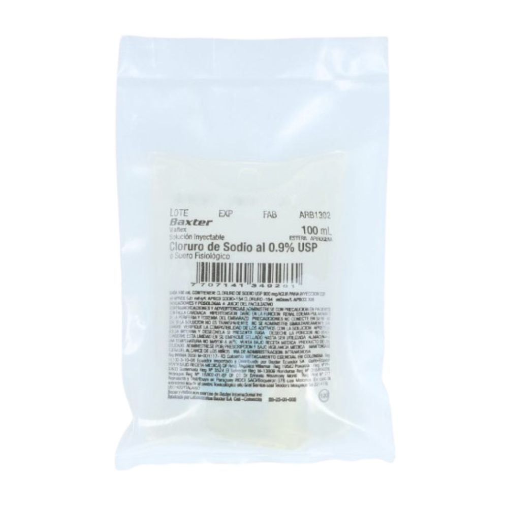Suero Fisiológico 0.9% x 100 ml BAXTER (Cloruro de sodio) - DISTRIESTETIC-YZ, image size:1000x1000